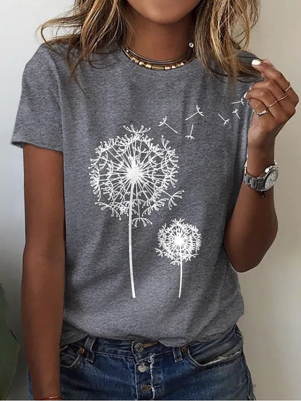 Dandelion Print Sleeveless Tank Top Polyester Women's Knit Tee Grey