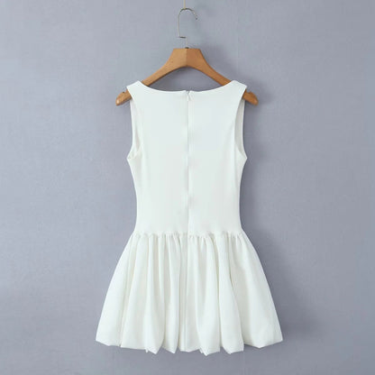 Women's Fashion Hot Girl Suspender Puffy Dress White