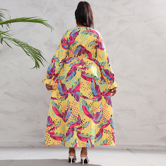 Plus Size Women Clothing Dress Long Sleeve Large Swing Dress