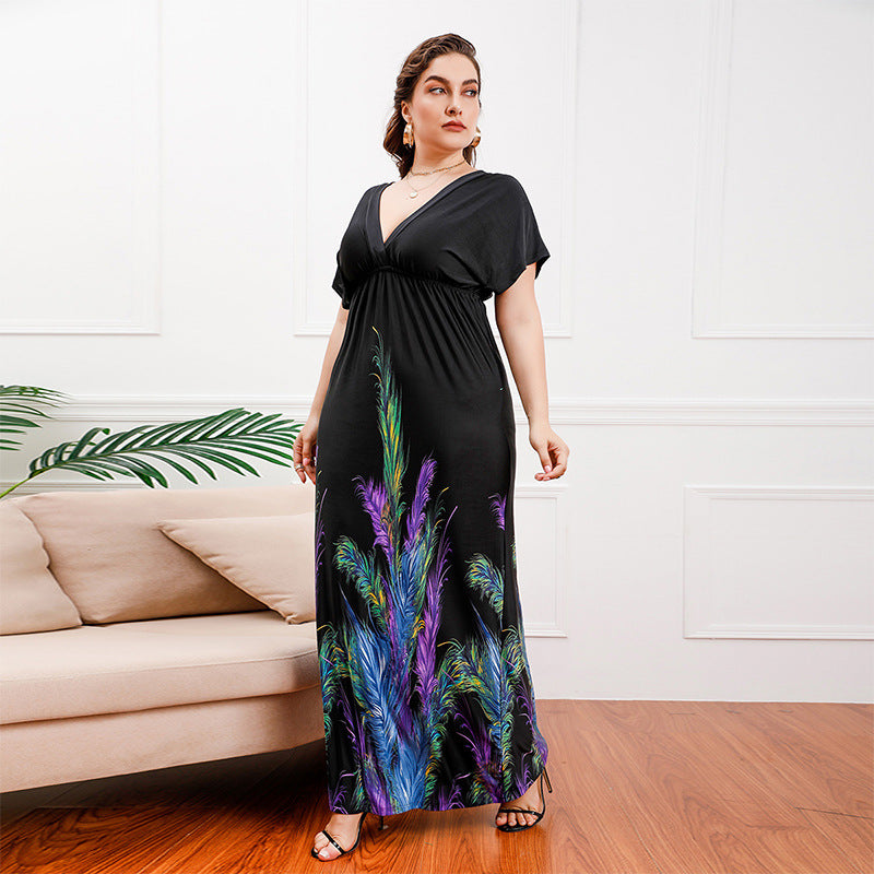 Plus Size Bohemian Girls Extra Long Extra Large Ice Silk Dress Holiday Beach Dress Midi Dress