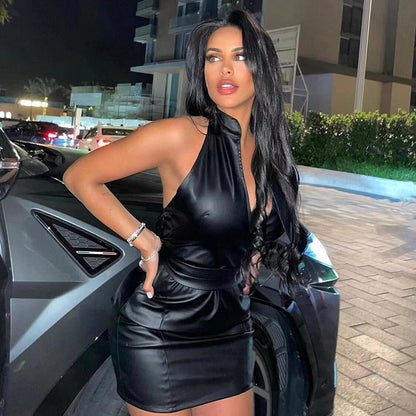 Autumn Winter Women Clothing Backless Sexy Low Cut Slim Fit Belt Sheath Dress Women