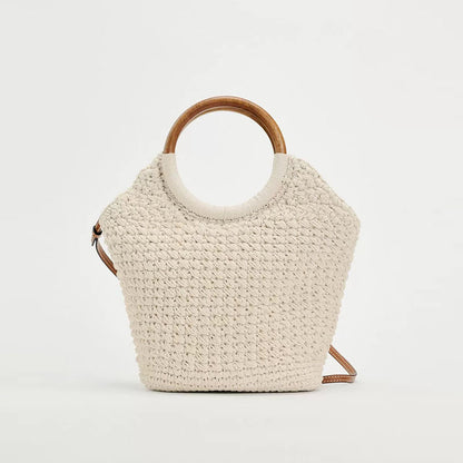 Crossbody Large Capacity Cotton Thread Woven Bag Tote Straw Bag Vacation Beach Bag Women Bag One Size Cotton Thread round Handle Twist