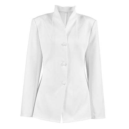 White Simple Waist Fitted Slim Fit Small Business Blazer Women Spring Casual