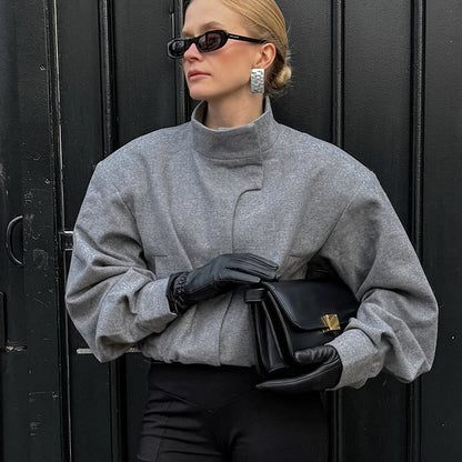 Autumn Winter Small Stand Collar Short Temperamental Loose Woolen Coat Idle Women Clothing