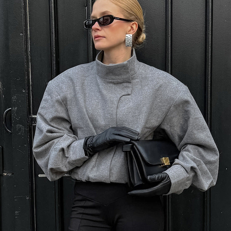 Autumn Winter Small Stand Collar Short Temperamental Loose Woolen Coat Idle Women Clothing