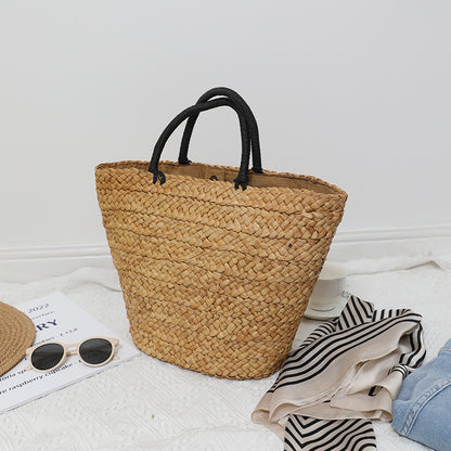 Large Capacity Straw Bag All Match Simple Portable Natural Grass Hand Woven Bag Women Vacation Beach Bag