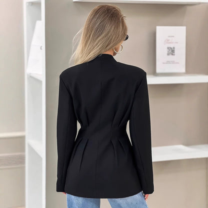 Women Clothing Autumn Elegant Slim Fit Abdomen Control Black Office Design V neck