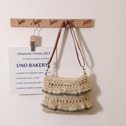 Crossbody Lace Straw Bag Ruffled Summer Color Straw Bag Woven Bag Seaside Beach Vacation Bag