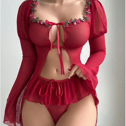 Supply Sexy Hollow Out Cutout Lace Thin Transparent Mesh Skirt Sexy Lingerie