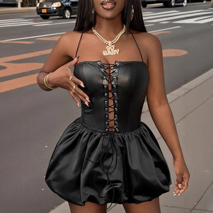 Tube Top Sexy Backless Waist Trimming Bud Swing Dress Women Elegant Dress