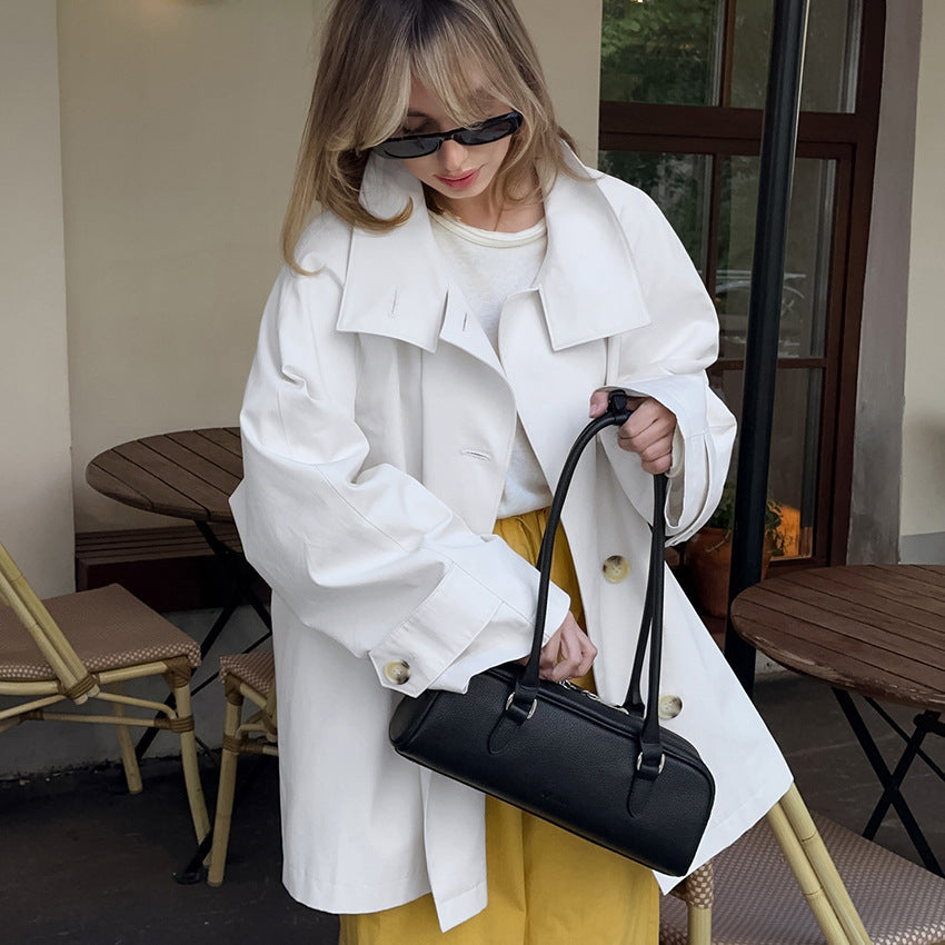 Design Mid Length Trench Coat for Women Autumn Winter Trendy Loose Figure Flattering