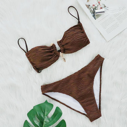 Women Swimsuit Bikini Sexy Special Texture Fabric Bikini Women Split Swimsuit Coffee