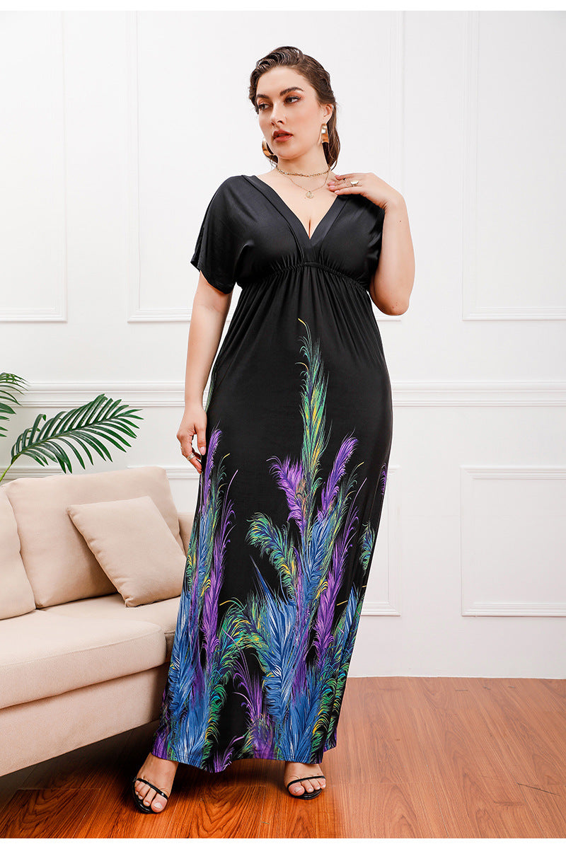 Plus Size Bohemian Girls Extra Long Extra Large Ice Silk Dress Holiday Lady Ros Plus Size Bohemian Girls Extra Long Extra Large Ice Silk Dress Holiday Lady Ros