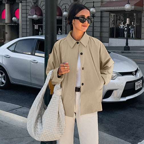 Collared Casual Loose Jacket Coat Tooling Fall Winter Women Clothing
