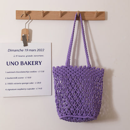 Hollow Out Cutout Shoulder Cotton Thread Woven Bag Lace Straw Bag Vacation Beach Bag Women Bag