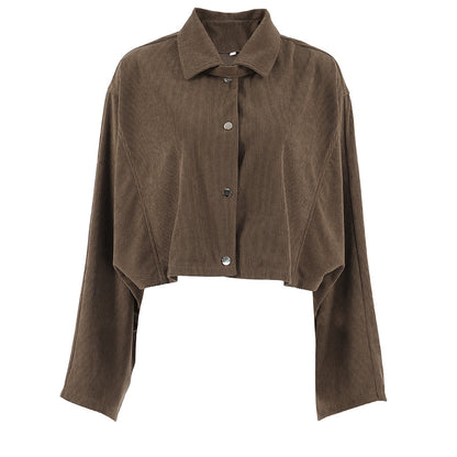 Early Autumn Coat Women Corduroy Retro Maillard Long Sleeve Trendy Casual All Matching Short Cardigan