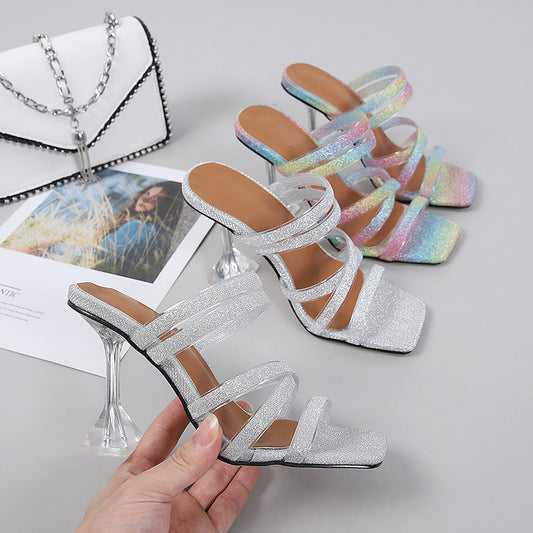 Spring Other Slippers Wedge Rainbow Color High Heel Rubber Color Matching Put Shaped High Heel Sandals