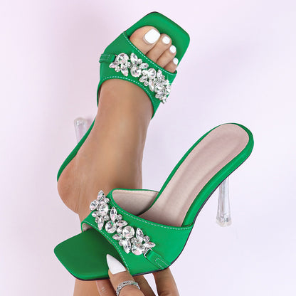 Wedding Square Toe Summer Wedding High Heels Transparent Heel Party Shoes 9cm Women High Heel Plus Size Shoes Green