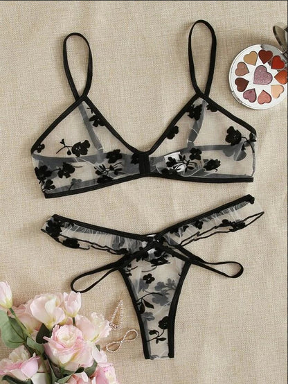 Arrival Products Sexy Underwear Sexy See-through Underwear Two-Piece Black