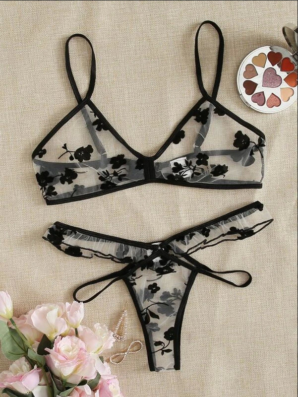 Arrival Products Sexy Underwear Sexy See-through Underwear Two-Piece Black