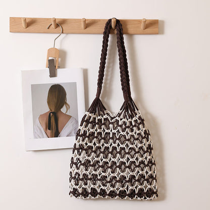 Summer Straw Woven Bag With Lace Up Pattern Suitable For Women Beach Vacation Beach Bag