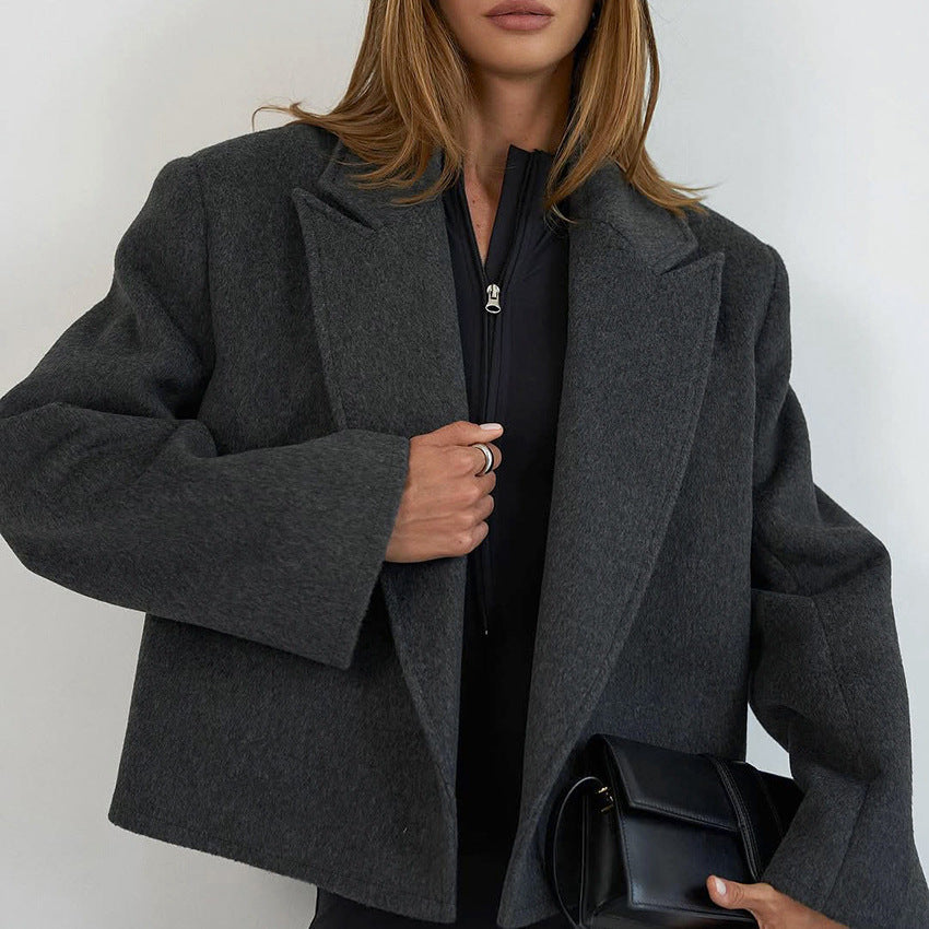 Fall Winter Short Blazer Women All Matching Youthful Looking Lace up Waist Woolen