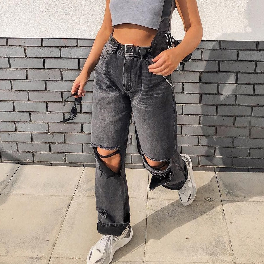 Retro Casual Super Wide Loose Super Fashion Jeans Black