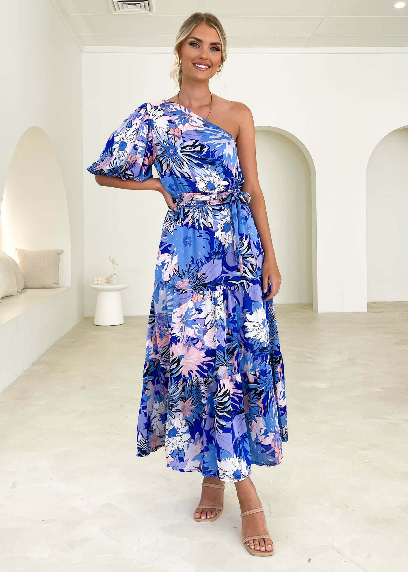 Summer Maxi Dress Printed Elegant Holiday Long Large Hem Dress for Women