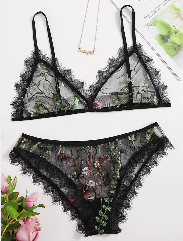 Sexy Lingerie Black Lace Sexy Sheer Mesh Embroidered Sexy Sleepwear Black