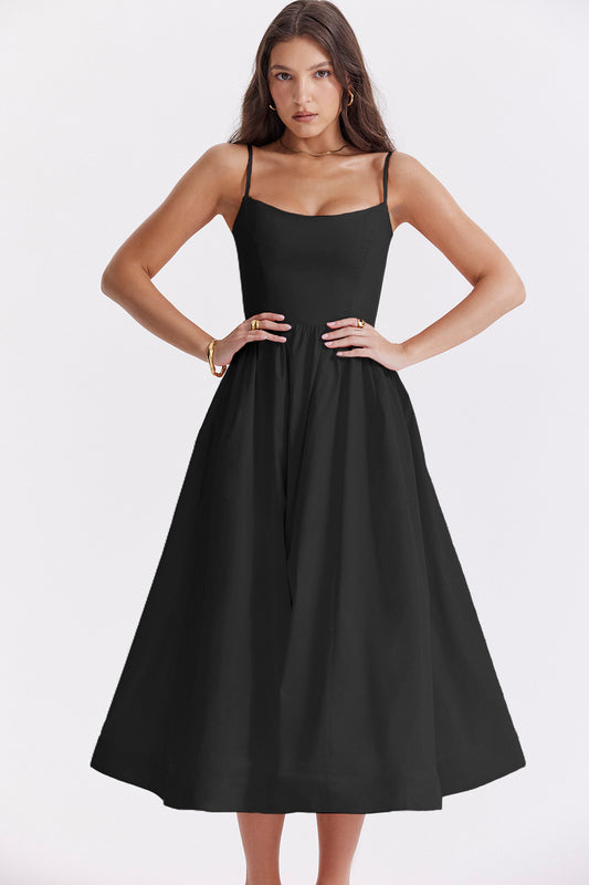 Women Clothing Solid Color Sexy Backless Spaghetti Straps Large Swing Dress Women