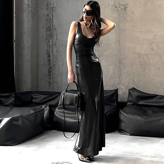 Women Clothing Winter U Collar Solid Color Split Vest Dress