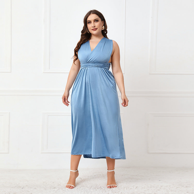 Plus Size Irregular Asymmetric Formal Dress Women Cross Backless Sexy Lace up Dress