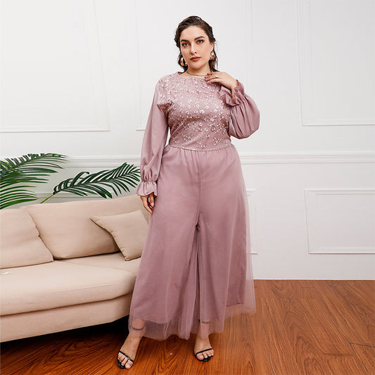 Plus Size Middle East Light Luxury Dress Elegant One Piece Trousers High Waist Loose Wide Leg Flared Pants