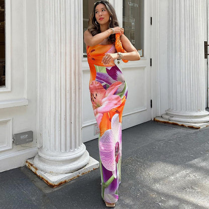 Women Clothing Summer Sexy Socialite Backless Slit Sling Dress Women