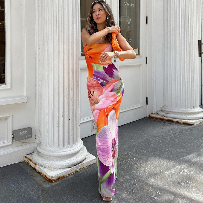 Women Clothing Summer Sexy Socialite Backless Slit Sling Dress Women