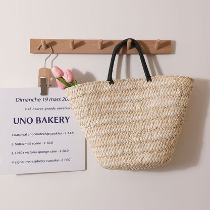 Large Capacity Straw Bag All Match Simple Portable Natural Grass Hand Woven Bag Women Vacation Beach Bag One Size Rice
