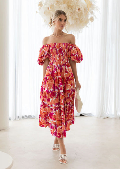 Holiday Sexy Slim Fit Backless Large Swing Dress off-Neck Printed Dress Summer Red Printing