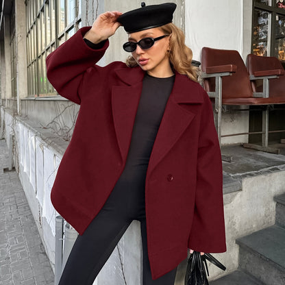 Autumn Winter Atmosphere Woolen Coat Women Waist Controlled Lace up All Matching Long Sleeve Woolen Cloth Overcoat