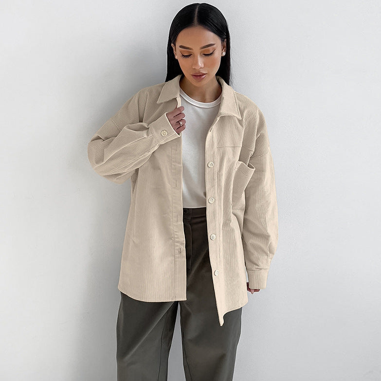 Autumn Winter Classic Retro Loose Minimalist Collared Long Sleeve Shirt Casual Shirt for Women