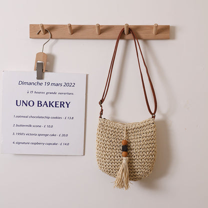 Supply Crossbody Straw Bag Wooden Bead Tassel Straw Bag Woven Bag Vacation Beach Bag Women Shoulder Bag One Size Wooden Bead Tassel M