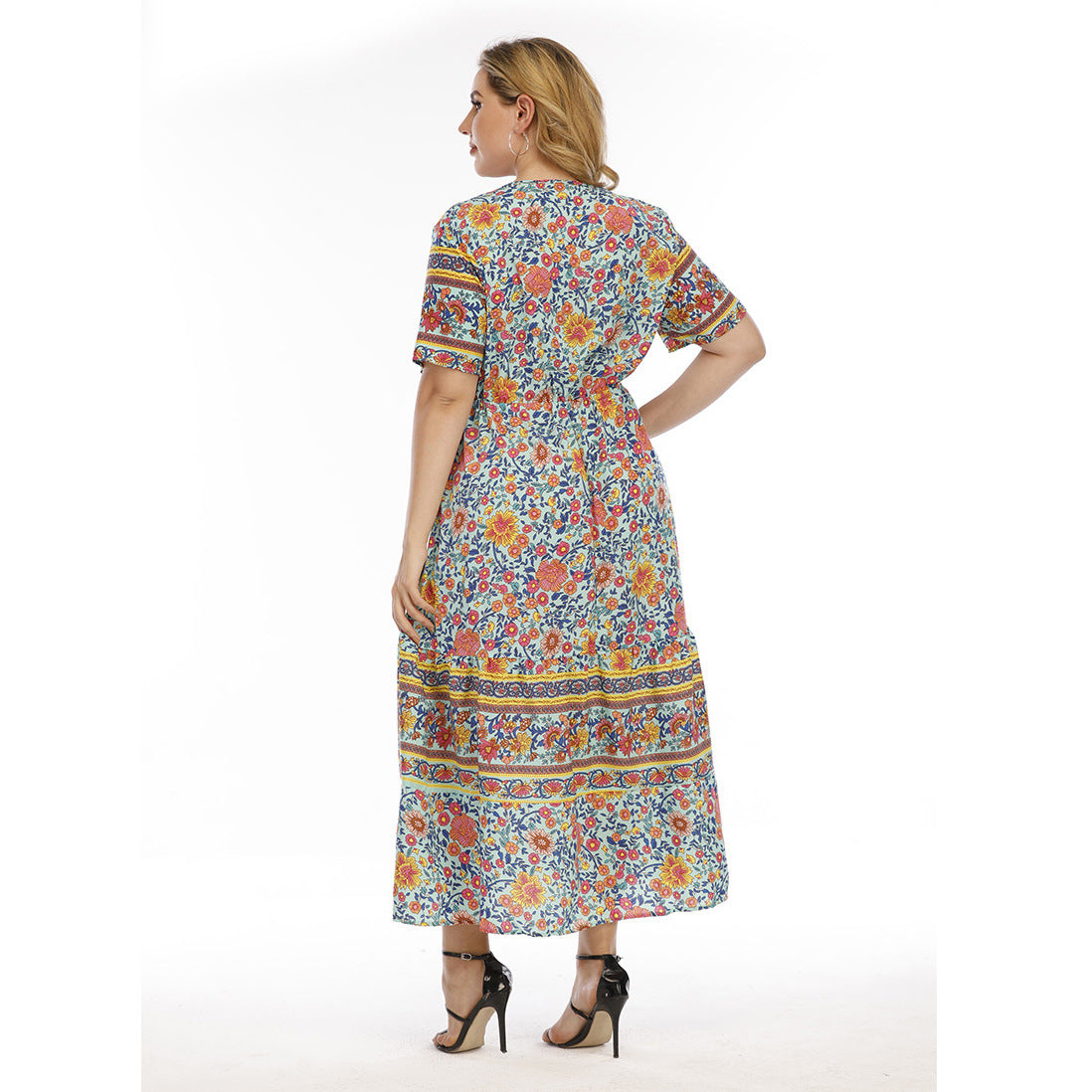 Plus Size Bohemian Dress Wearable Lace Patchwork Maxi Dress