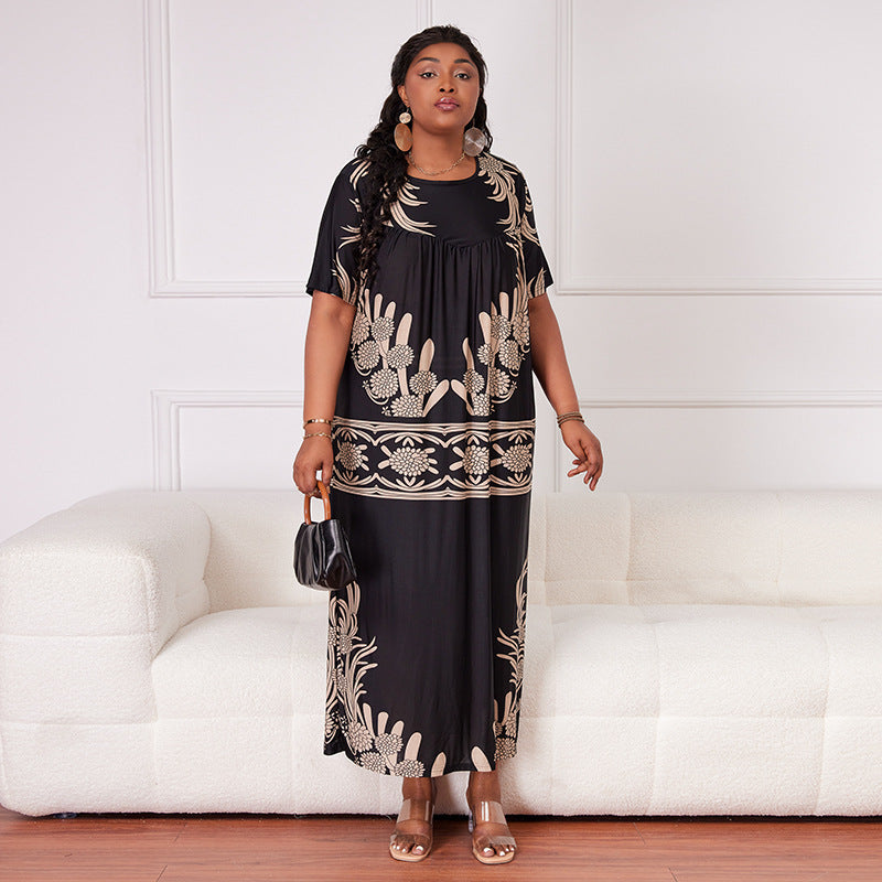 Plus Size Girl Dress Ice Silk Maxi Dress Casual Dress
