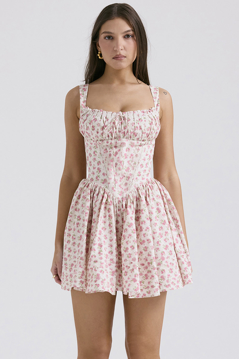Sexy Summer Floral Strap Elegant Slim Slimming Ballet Puffy White Background Red Small Flowers