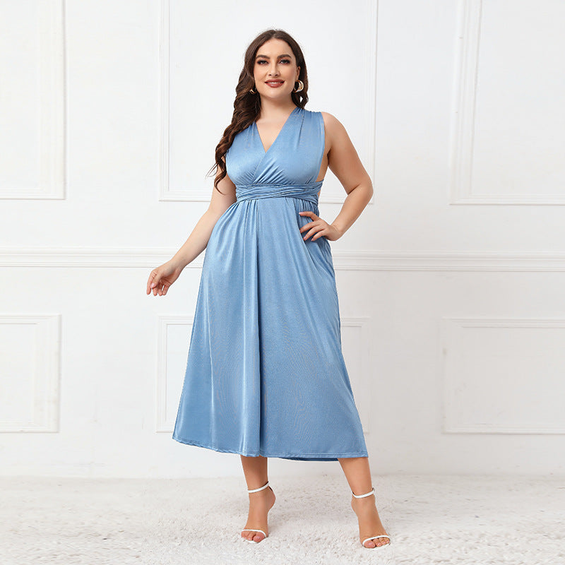 Plus Size Irregular Asymmetric Formal Dress Women Cross Backless Sexy Lace up Dress