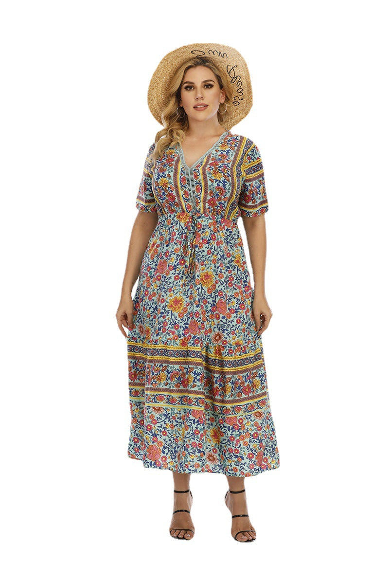 Plus Size Bohemian Dress Wearable Lace Patchwork Maxi Dress