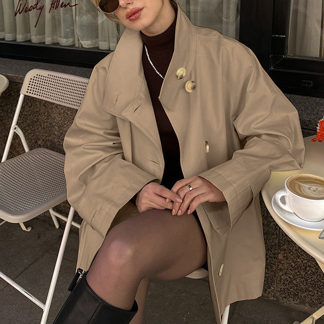 Design Mid Length Trench Coat for Women Autumn Winter Trendy Loose Figure Flattering