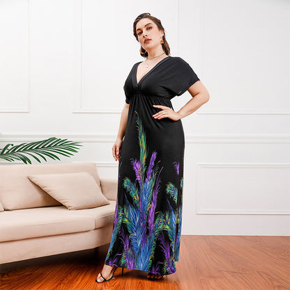 Plus Size Bohemian Girls Extra Long Extra Large Ice Silk Dress Holiday Beach Dress Midi Dress