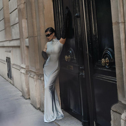 Women Clothing Summer Solid Color Simple Casual Zipper Sleeveless Slim Fit Dress Women Dress