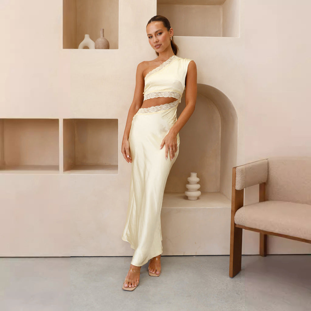 Summer Dress Women Sleeveless Dress Slim Fit Sexy Tube Top Strappy Midi Dress Pale Yellow