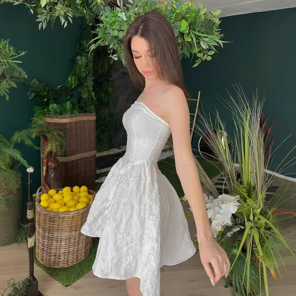 Women Clothing Tube Top Dress High Grade Jacquard Three Dimensional Fabric Sexy off Shoulder Waist Hem Dress